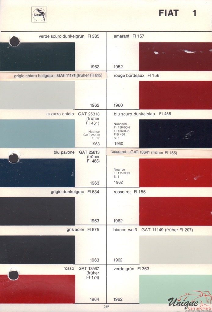 1962 Fiat Paint Charts Glasurit